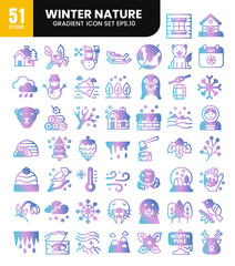 Winter nature gradient icons set.Vector illustration
