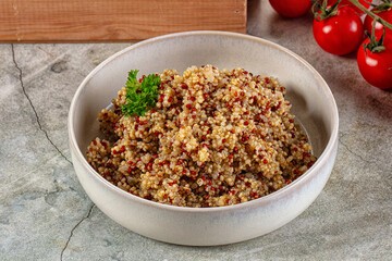 Boiled quinoa cereal in the bowl