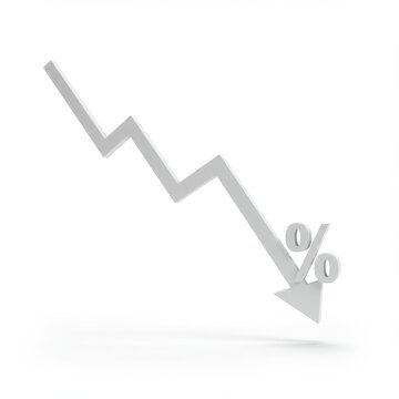 Decreasing percentage arrow isolated on white background. use cases: finance, business, marketing.