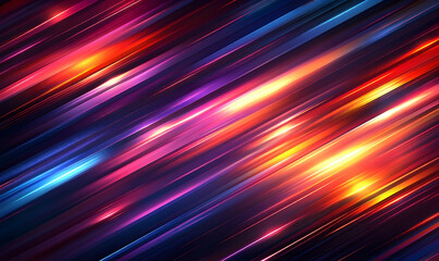 Streaks of radiant blue, red, purple, and yellow light diagonally cut across the composition, creating depth and vibrant dynamism