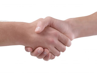 A handshake symbolizes trust and agreement between two individuals, sealing a deal or partnership on a clean white background, emphasizing clarity and commitment.
