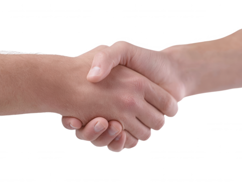 A handshake symbolizes trust and agreement between two individuals, sealing a deal or partnership on a clean white background, emphasizing clarity and commitment.