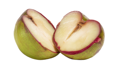 Star Apple's Heart: A captivating macro shot reveals the exquisite beauty of a halved star apple, showcasing its unique star-shaped pattern, a true visual delight for the fruit lover.