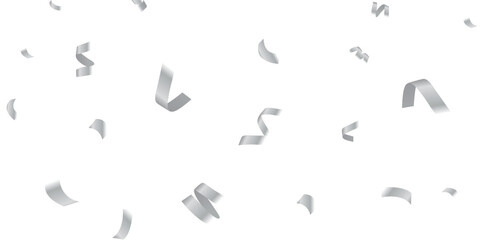 Graceful Silver Confetti Overlay for Invitations, Posters, and Party Graphics. Seamless Elegant Silver Confetti and Ribbon Overlay on Transparent Background for Luxurious Event Designs