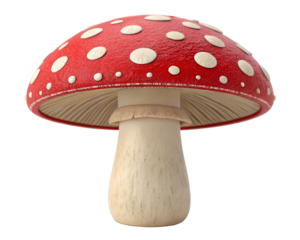 3D cartoon red mushroom with white dots
