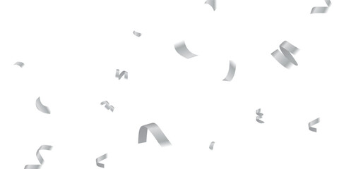 Graceful Silver Confetti Overlay for Invitations, Posters, and Party Graphics. Seamless Elegant Silver Confetti and Ribbon Overlay on Transparent Background for Luxurious Event Designs
