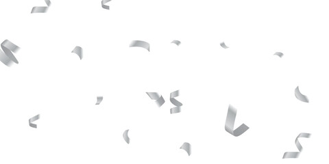 Graceful Silver Confetti Overlay for Invitations, Posters, and Party Graphics. Seamless Elegant Silver Confetti and Ribbon Overlay on Transparent Background for Luxurious Event Designs
