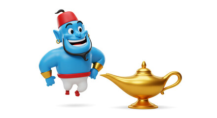 Fototapeta premium Genie Magic Lamp Wish Granting 3D Cartoon Fun Fantasy Arabian Nights Adventure Animation
