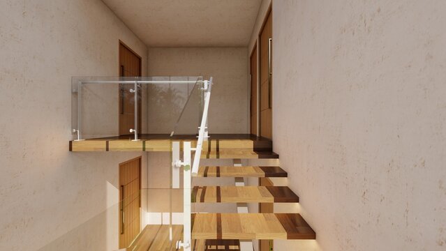 Floating Duplex Stair Design in Luxury Home-Architectural Visualization with Natural Light