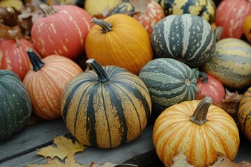 Autumnal gourds in a colorful array