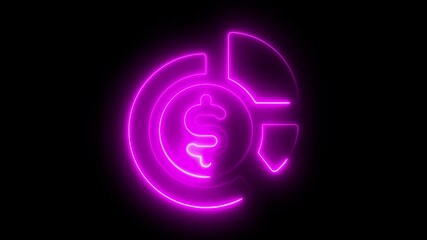 Glowing neon line pie chart animated icon with dollar icon. business charts for data analysis on black background neon dollar symbol within a financial pie chart element - Powered by Adobe