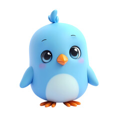 Adorable 3D Blue Bird Cartoon Illustration isolated on transparent background