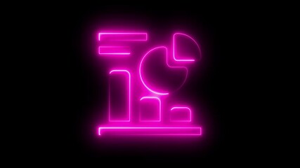 Glowing neon line business graphs and pie chart on a black background. Analysis and prediction of various data. - Powered by Adobe