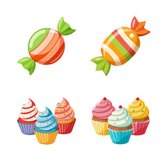 set of candy and cake isolated on transparent background