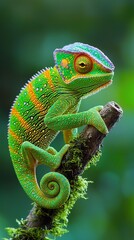 Fototapeta premium Vibrant chameleon perched on branch