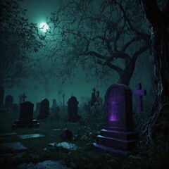 halloween night scene with cemetery