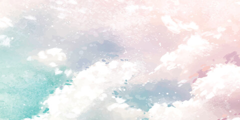 Fototapeta premium Elegant and Clean orang Sky Background with White Puffy Clouds for Minimal Designs. Abstract Watercolor red Sky with Gentle White Clouds for Nature-Inspired Backgrounds