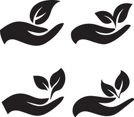 Fototapeta premium Hand holding ECO friendly leaf, natural icon set.