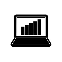 bar chart inside a laptop screen icon on white 