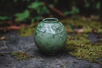 Green Vase with Intricate Design