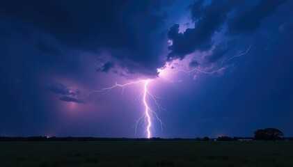 Spectacular lightning storm over a dark landscape Dramatic clouds and bright flashes illuminate the night , dark, illumination, natural