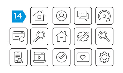 Web icon collection. Essential signs and symbols set correction. Round square icons with popular line style, web and mobile icons. Vector illustration isolated on white background