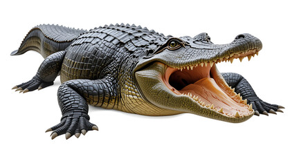 Large Crocodile open mouth isolated on white background. Clipping path.