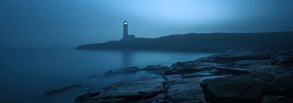 Misty Lighthouse at Dawn - Powered by Adobe