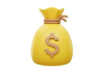 Yellow money bag with dollar sign isolated on transparent background