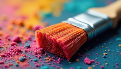 Fototapeta premium Close-up of worn paintbrush bristles, vibrant colors, colors, bristles