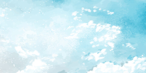 High-Resolution Blue Sky and Cloudscape Background in Watercolor Style for Print and Digital Use, Blue sky nature landscape background with realistic fluffy clouds. Abstract blue sky with clouds.
