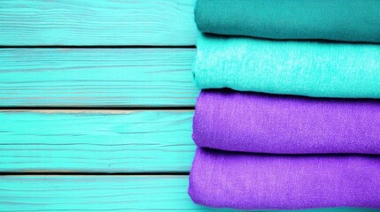 Colorful Towels on Turquoise Wood