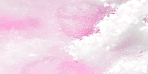 Realistic pink Sky Landscape Background with Fluffy Clouds and Soft Watercolor Texture. pink sky nature landscape background with realistic fluffy clouds. Abstract dark white sky and clouds background