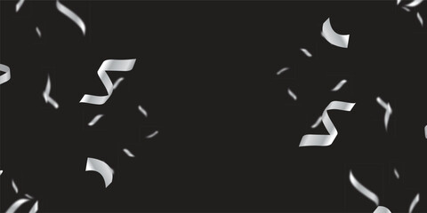 Realistic Silver Confetti and Streamers on Elegant Black Background for Luxury Celebrations. Silver Metallic Confetti with Streamers on Transparent PNG for Premium Celebrations