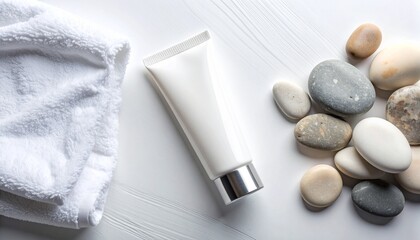 Blank Minimalist Cosmetic Tube on Spa Table Mockup