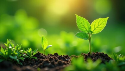 Happy Earth Day! Lush green plants thriving in a sunny garden , flora, botanical