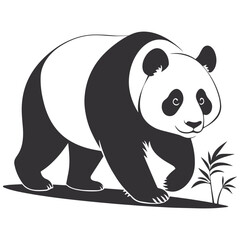 Minimalist Black and White Panda Silhouette with Bamboo Vector