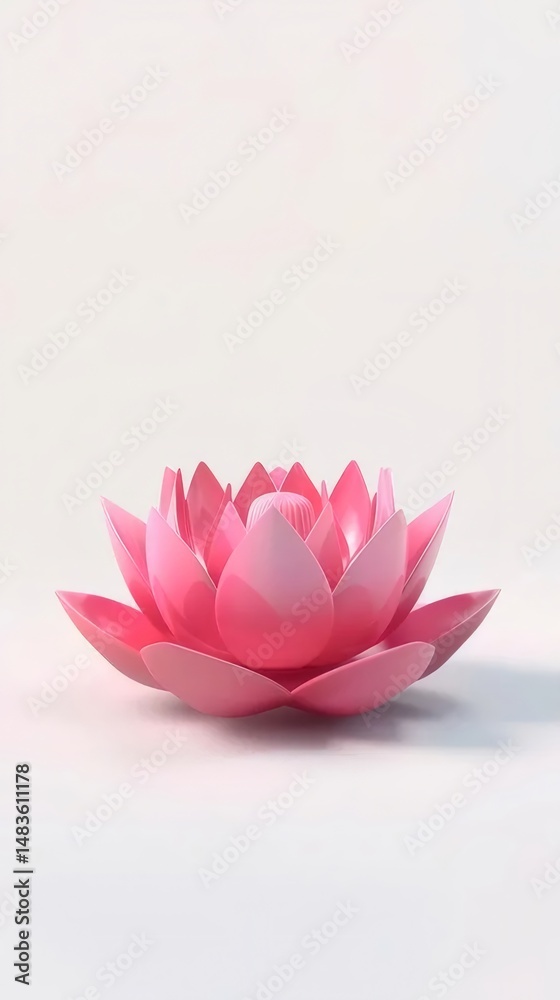 Aufkleber ピンク色の蓮の花の静物画 白い背景に美しい装飾的な花びらのエレガントなデザインとシンプルな表現