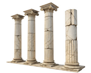 Broken Greek columns set isolated on transparent background