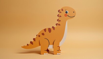 Cute Cartoon Dinosaur Figure on Orange Background for Kids' Decor