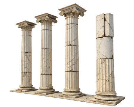 Broken Greek columns set isolated on transparent background