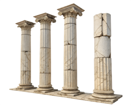 Broken Greek columns set isolated on transparent background