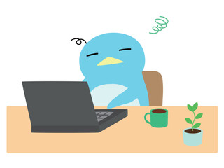 リモートワークで疲れているペンギン　主線なし