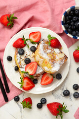 French toast with fresh summer berries.top veiw