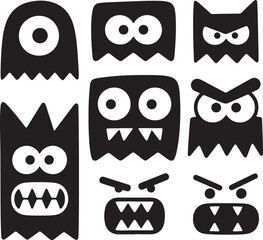 set of funny cartoon monsters Silhouette