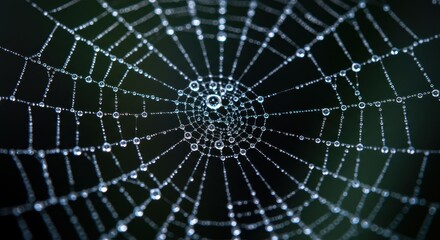 Fototapeta premium Intricate Spiderweb with Morning Dew Drops