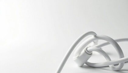 Naklejka premium Close-up of coiled white electrical wire against a pure white background , minimal, bright