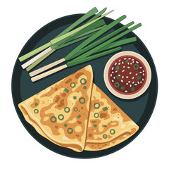 Chinese Scallion Egg Pancake with Dipping Sauce
