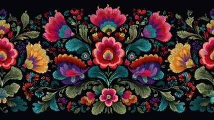 Vibrant floral embroidery border design