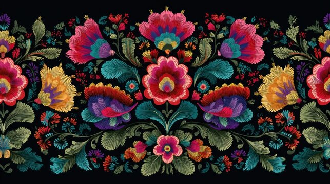 Vibrant floral embroidery border design